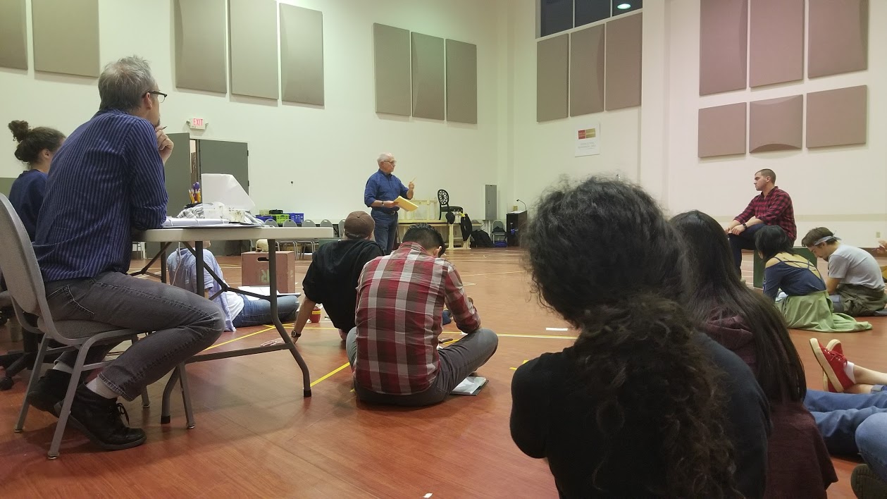 Paul Mason Barnes giving notes to the company of Hamlet at Repertory Theatre of St. Louis, 2017